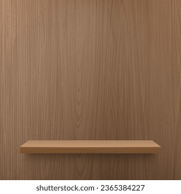 Wood shelf vector mockup. Wooden texture with shelf. Realistic empty wooden background for product display