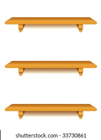 Wood Shelves, three narrow oak grain wood shelves with brackets; add your favorite treasures. EPS8 compatible.