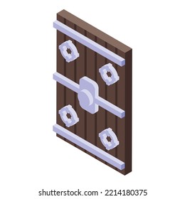 Wood shield icon isometric vector. Medieval castle. History king