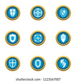 Wood shield icons set. Flat set of 9 wood shield vector icons for web isolated on white background