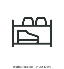 Wood shoe rack isolated icon, shoe storage bench vector symbol with editable stroke