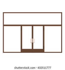 Wood Shopfront with Large Black Blank Windows. Vector