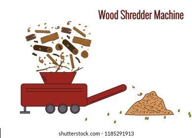 Wood Shredder Machine used for processing the wood waste for producing boiler fuel. Color vector illustration. Icon.