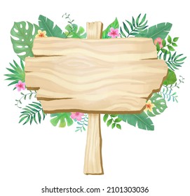 wood sign board with plants. vector Illustration.