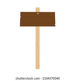 Wood sign board. Vintage sign or pointer. Vector illustration in cartoon style. Isolated on white background.