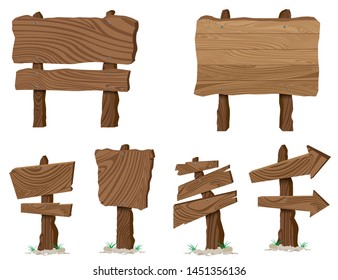 Wood sign boards with different shapes on a white background.