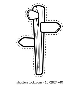 Wood sign dotted sticker. Vector illustration design