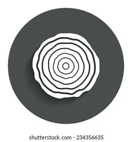 Wood sign icon. Tree growth rings. Tree trunk cross-section. Gray flat button with shadow. Modern UI website navigation. Vector