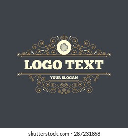 Wood sign icon. Tree growth rings. Tree trunk cross-section with nick. Flourishes calligraphic ornament. Vector