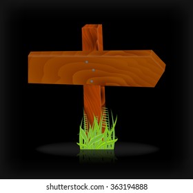 Wood sign on black, vector, 10eps.