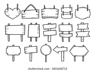 Wood sign outline drawing doodle set collection