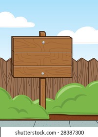 Wood Sign In Yard - Vector Illustration