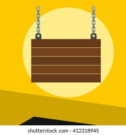 Wood sign in yellow background. Vector illustration