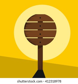 Wood sign in yellow background. Vector illustration