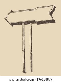 wood signboard with place for your text (wooden sign) vintage illustration, engraved retro style, hand drawn, sketch