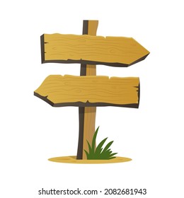 Wood signboard from planks empty, detailed drawing, textured in cartoon style isolated on white background stock vector illustration. Sign, rustic old template, ui assets.