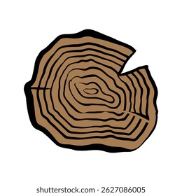 Vetor de ícone de Fatia de Madeira. Sinal de ilustração de anéis de madeira. Símbolo de árvore. Logotipo da serraria.