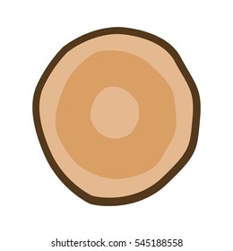 Wood slice isolated on a white background vector image. Tree trunk cross section. Three rings, brown bark. 
 