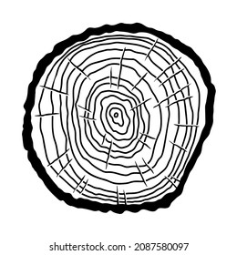 Wood slice in monochrome style. Design element for poster, emblem, sign, logo, label. Vector illustration