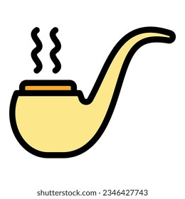 Wood smoking pipe icon outline vector. Cigarette smoke. Alcohol pack color flat