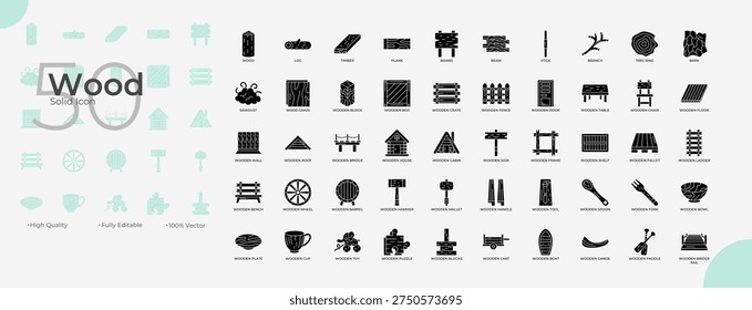 Wood Solid Editable Icons set