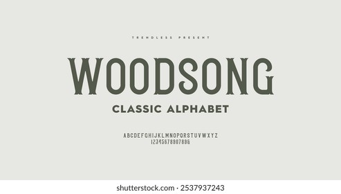 Wood Song: Uma fonte serif inspirada em vintage definida com charme clássico. Perfeito para tipografia romântica, esta coleção inclui um alfabeto completo em formato vetorial.