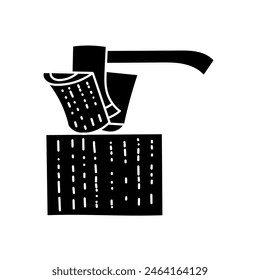Wood splitting axe black hand drawn icon