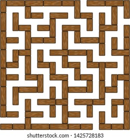 Wood square maze 10x10 on a white background