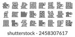 Wood stack balances game icons set outline vector. Hand tower. Risk block