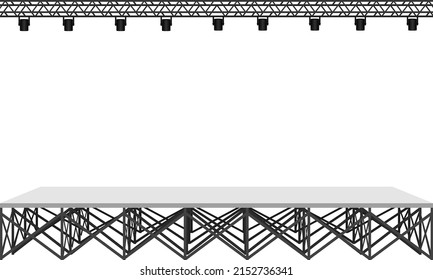 wood stage and speaker with spotlight on the truss system on the white background