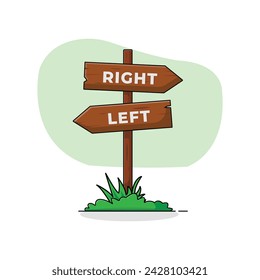 Wood Stake with Right-Left Direction Signs Arrows Vector Illustration