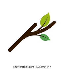 Wood stick vector stick  leaf green leaves foliage forest spring greenery
colored on white wallpaper drawn tree bush brown illustration. Spring pictogram. Happy Easter Holiday
