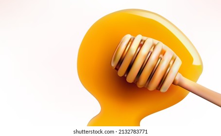 Wood Stir Stick with Honey Isolated on White Background
