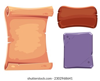 Conjunto aislado de tablero de señalización de la placa de desplazamiento de piedra de madera. Ilustración del diseño gráfico del vector
