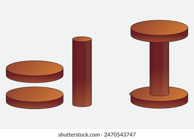 Taburete de madera Unión de piezas de madera. Radio base y altura. Matemáticas, forma geométrica.