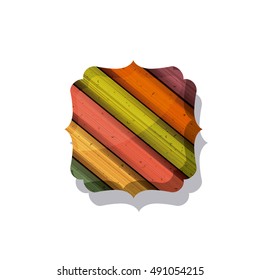 Wood and striped multicolored frame icon. Texture material banner and decoration theme. Isolated design. Vector illustration