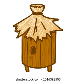 Wood stump beehive icon. Hand drawn illustration of wood stump beehive vector icon for web design