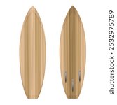 Wood surf isolated. 3d surfboard with wooden texture board isolated vector illustration