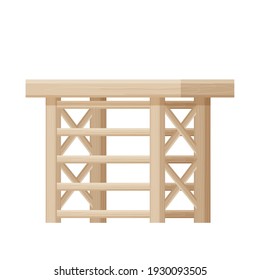 Wood table, desk in cartoon style in light colours with decorations isolated on white background, elegant, vintage furniture. Interior element, household item. Detailed, textured.