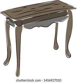 Wood table drawing, illustration, vector on white background