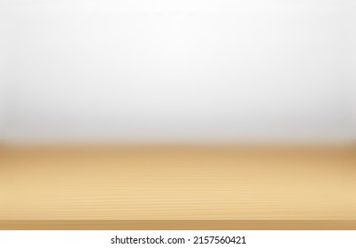 Wood table with focus on the front and blured background. Vector 3d illustration with depth of field effect

