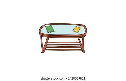 Wood Table with Glass Top Vector Hand Drawn Sketch Style