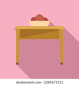 Wood table icon flat vector. Kitchen room. Modern house