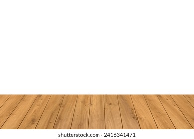 Wood table perspective background vector illustration. Wooden desk isolated on white backdrop with top front view. Realistic kitchen brown board. Rustic countertop of timber surface. Home furniture.