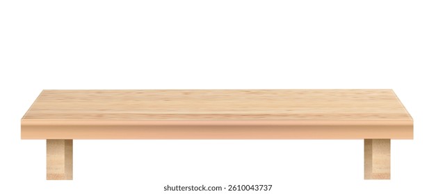 Wood table perspective view, kitchen top made of brown timber, wooden surface of desk on transparent background. Tabletop interior . Vector illustration