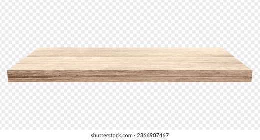 Wood table perspective view, wooden surface of desk, top made of brown timber board isolated on transparent background. Tabletop interior design element, Realistic 3d vector illustration 