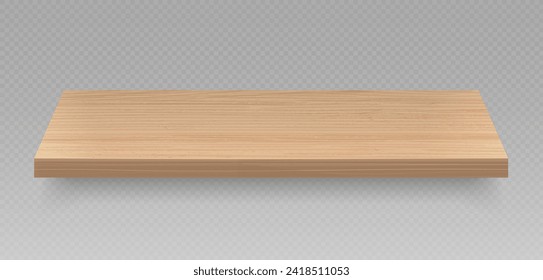 Wood table perspective view, wooden surface of desk, kitchen top made of brown timber board. Tabletop interior design element isolated on transparent background. Realistic vector illustration