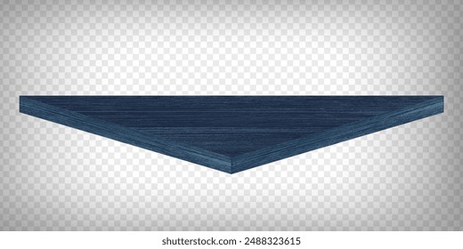 Wood table perspective view, wooden surface of triangle desk, top made of dark blue timber board isolated on transparent background. Tabletop interior design element, Realistic 3d vector . EPS 10