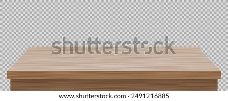 Wood Table Perspective View. Wooden Office Or Kitchen Desk Isolated On Transparent Background. EPS10 Vector