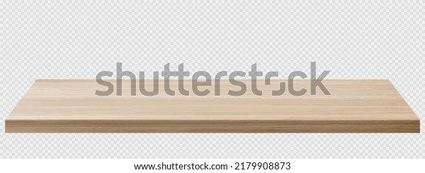 Wood table perspective view, wooden surface\
of desk, kitchen top made of brown timber board isolated on\
transparent background. Tabletop interior design element, Realistic\
3d vector illustration